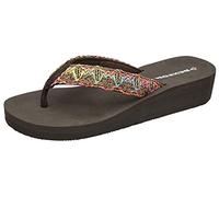 DUNLOP Ladies Brown Beige Summer Sandals Flip Flops Casual New Wedge Toe Post