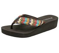 DUNLOP Ladies Brown Beige Summer Sandals Flip Flops Casual New Wedge Toe Post