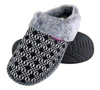 DUNLOP - Ladies Cute Cosy Plush Memory Foam Knitted Slippers with Open Back Mules (Black, 3 UK, numeric_3)