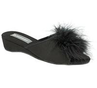 DUNLOP Ladies Famous Boa Jewelled Wedge Heel Mule Slippers UK Size 3,4,5,6,7,8, (8, Black II, numeric_8)