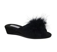 DUNLOP Ladies Famous Boa jewelled wedge heel mule slippers UK size 3,4,5,6,7,8, (Black B, numeric_3)