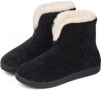 Dunlop Ladies Famous Slipper Boots, Soft Furry Upper Warm Lining Pom Poms (Black V, UK Footwear Size System, Adult, Women, Numeric, Medium, 5)