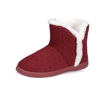 Dunlop Ladies Famous Slipper Boots, Soft Furry Upper Warm Lining Pom Poms (Burgundy, UK Footwear Size System, Adult, Women, Numeric, Medium, 5)