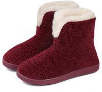 DUNLOP Ladies Famous Slipper Boots, Soft Furry Upper Warm Lining Pom Poms (Burgundy V, 4, UK Footwear Size System, Adult, Women, Numeric, Medium, 4)