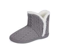 DUNLOP Ladies Famous Slipper Boots, Soft Furry Upper Warm Lining Pom Poms (Grey, UK Footwear Size System, Adult, Women, Numeric, Medium, 5)
