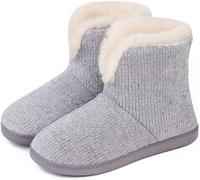Dunlop Ladies Famous Slipper Boots, Soft Furry Upper Warm Lining Pom Poms (Grey V, UK Footwear Size System, Adult, Women, Numeric, Medium, 7)