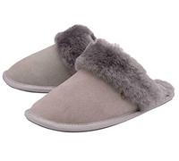 DUNLOP Ladies Genuine Sheepskin Leather Slippers Mules Faux Fur Lining Rubber Outdoor Sole (Londa Grey, 3)