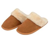 DUNLOP Ladies Genuine Sheepskin Leather Slippers Mules Wool Lining Rubber Outdoor Sole (Chestnut, 7) …
