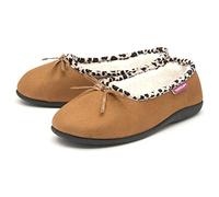 DUNLOP Ladies Leopard Trim Slippers MTO - Tan - UK 4
