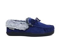 DUNLOP Ladies Moccasin Slippers New Machine Washable Faux Sheepskin Fur Cosy Slippers with Memory Foam (Navy Mocc, 3, UK Footwear Size System, Adult, Women, Numeric, Medium, 3)