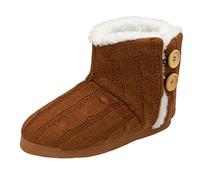 DUNLOP Ladies Slippers Comfortable Booties Ladies Quality Ankle Slippers Memory Foam Boots Indoor Outdoor with Non Slip Sole | Knitted Slippers Fluffy Lining