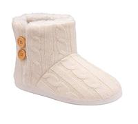 DUNLOP Ladies Slippers Comfortable Booties Ladies Quality Ankle Slippers Memory Foam Boots Indoor Outdoor with Non Slip Sole | Knitted Slippers Fluffy Lining (3 UK, Off White Elgin, numeric_3)