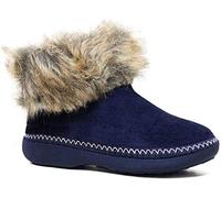 DUNLOP Ladies Slippers Comfortable Booties Ladies Quality Ankle Slippers Memory Foam Boots Indoor Outdoor with Non Slip Sole Knitted Slippers Fluffy Lining (3 UK, Navy, numeric_3)