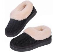 DUNLOP Ladies Slippers Comfortable Booties Ladies Quality Ankle Slippers Memory Foam Boots Indoor Outdoor with Non Slip Sole (Black Knit, UK Footwear Size System, Adult, Women, Numeric, Medium, 8)