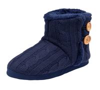 DUNLOP Ladies Slippers Comfortable Booties Ladies Quality Ankle Slippers Memory Foam Boots Indoor Outdoor with Non Slip Sole | Knitted Slippers Fluffy Lining, Navy Elgin, 3/4 UK
