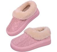 DUNLOP Ladies Slippers Comfortable Booties Ladies Quality Ankle Slippers Memory Foam Boots Indoor Outdoor with Non Slip Sole (Pink Knit, UK Footwear Size System, Adult, Women, Numeric, Medium, 6)