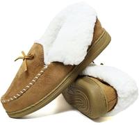 DUNLOP Ladies Slippers Comfortable Booties Ladies Quality Ankle Slippers Memory Foam Boots with Non Slip Sole (Tan Collar, UK Footwear Size System, Adult, Women, Numeric, Medium, 4)