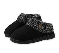 DUNLOP Ladies Slippers Memory Foam Fleece Lined House Shoes Non Slip Rubber Sole (Black, 5 UK)