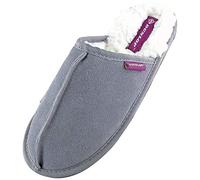 DUNLOP - Ladies Winter Warm Cute Plush Comfy Luxury Mules Suede Slippers (3 UK, 8034 Grey)