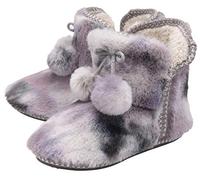 Dunlop - Ladies/Womens Fluffy Pom Pom Hi-Top Booties Slipper Boots - Memory Foam - Indoor/Home/Bedroom (6 UK, Grey/Mink)