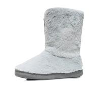 DUNLOP Ladies Womens Slippers Full Bootie Boots Faux Fur Memory Foam Sizes 3-8 (Grey Zip, UK Footwear Size System, Adult, Women, Numeric, Medium, 6)