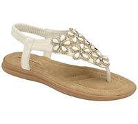 DUNLOP Ladies Women's Summer Folk Round Clip Toe Sandals Beach Flip Flops Flat Elastic T-Strap Post Thong Sandals Shoes (8 UK, White.)