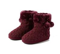DUNLOP LS140 Women's Ladies Slipper Boots, Knitted Upper with Pom Poms, Burgundy, Medium, Size 5-6