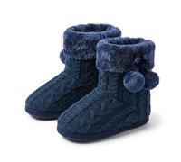 DUNLOP LS140 Women's Ladies Slipper Boots, Knitted Upper with Pom Poms, Navy, Medium (Size 7-8)