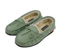 DUNLOP LS152 BETH Ladies Classic Moccasin Slippers, Moss, Size 4 UK, Women's, Memory Foam, Faux Fur Lined