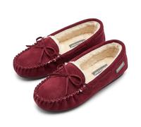 DUNLOP LS152 BETH Ladies Classic Moccasin Slippers, Regal Red, 6