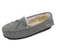 DUNLOP LS152F-4 BETH Ladies Classic Moccasin Slippers, Grey, Size 4