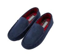 DUNLOP Mens Boris Moccasin Slippers with Tartan Lining Memory Foam Insole Navy Size 14 UK