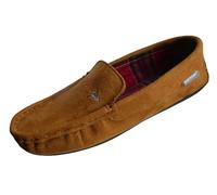 DUNLOP Mens Boris Moccasin Slippers with Tartan Lining Memory Foam Insole Tan Size 12 UK