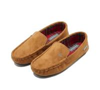 DUNLOP Mens Boris Moccasin Slippers with Tartan Lining Memory Foam Insole Tan Size 9 UK