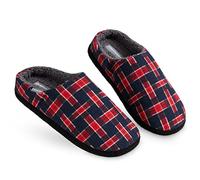 DUNLOP Mens Slippers, Comfy Memory Foam Slippers For Men, Warm Faux Sheepskin Slippers Mens, Indoor Outdoor Anti Slip House Shoes, Gifts For Men Teenage Boys (Navy/Burgundy, numeric_8)