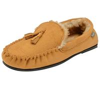 Dunlop Mens Duke Moccasin Slippers Loafers Faux Suede Soft Faux Fur Lining with Outdoor Sole (10 UK, Tan)