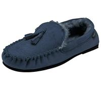 Dunlop Mens Duke Moccasin Slippers Loafers Faux Suede Soft Faux Fur Lining with Outdoor Sole (8 UK, Navy) …