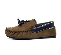 Dunlop Mens Famous George Moccasin Loafers Faux Sheepskin Fur Slippers with Rubber Sole (10 UK, Chestnut Tassel)