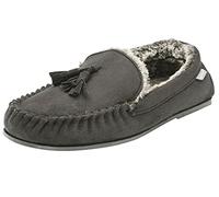 Dunlop Mens Famous George Moccasin Loafers Faux Sheepskin Fur Slippers with Rubber Sole (10 UK, Grey Duke)