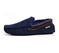 Dunlop Mens Famous GEORGE Moccasin Loafers Faux Sheepskin Fur Slippers with Rubber Sole (11 UK, Navy/Brown)