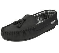 Dunlop Mens Famous GEORGE Moccasin Loafers Faux Sheepskin Fur Slippers with Rubber Sole (13, Black Check Duke, numeric_13)