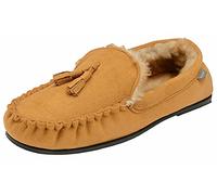 Dunlop Mens Famous George Moccasin Loafers Faux Sheepskin Fur Slippers with Rubber Sole (13 UK, Tan Duke)