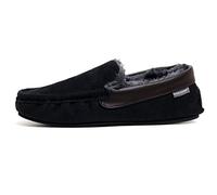 Dunlop Mens Famous George Moccasin Loafers Faux Sheepskin Fur Slippers with Rubber Sole (7 UK, Black/Brown)