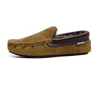 Dunlop Mens Famous George Moccasin Loafers Faux Sheepskin Fur Slippers with Rubber Sole (7 UK, Tan BRN)