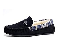 DUNLOP Mens Famous GEORGE Moccasin Loafers Faux Sheepskin Fur Slippers with Rubber Sole (8 UK, Black Multi)