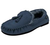 Dunlop Mens Famous George Moccasin Loafers Faux Sheepskin Fur Slippers with Rubber Sole (8 UK, Navy Duke)