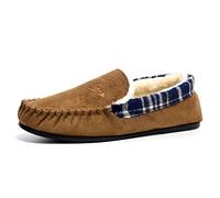 Dunlop Mens Famous GEORGE Moccasin Loafers Faux Sheepskin Fur Slippers with Rubber Sole (9 UK, Chestnut)