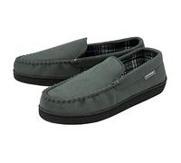 DUNLOP Mens Faux Suede Moccasin Slippers - Grey - UK 9