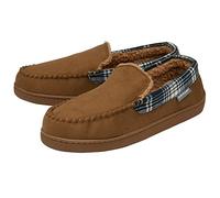 DUNLOP Mens Faux Suede Moccasin Slippers - Tan - UK 7