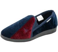 DUNLOP Mens Full Slippers Classic Velour Twin Gusset Comfort Sturdy Rubber Outsole Sole Washable House Shoes (Navy/Burgundy, 7, UK Footwear Size System, Adult, Men, Numeric, Medium, 7)